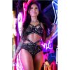 Metallic Mesh Print Caged Bralette & Cutout Panty Se