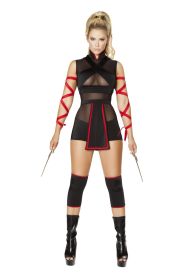 Sheer Temptation Cutout Romper Set (Color: Black/Red, size: S)