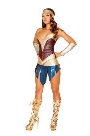 Fierce Fusion Corset Set (Color: Burgundy/Gold/Brown/Blue, size: S)
