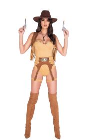 Wild West Babe Costume Set (Color: Brown/Beige, size: S)