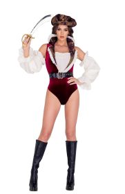 Sultry Pirate Costume Set (Color: Red/Beige, size: S)
