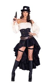 Steampunk Seductress Set (Color: Black/Beige, size: S)