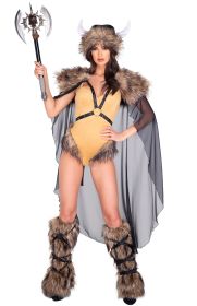 Medieval Viking Warrior Costume (Color: Brown/Black, size: S)