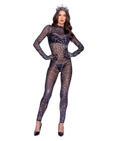 Sparkling Webbed Vixen Bodysuit (Color: Black/Silver, size: S)
