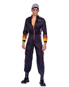 Hunky Race Car Driver Jumpsuit (Color: Black/Multi, size: S)