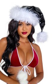 Festive Vinyl Santa Hat (Color: Black/White, size: O/S)